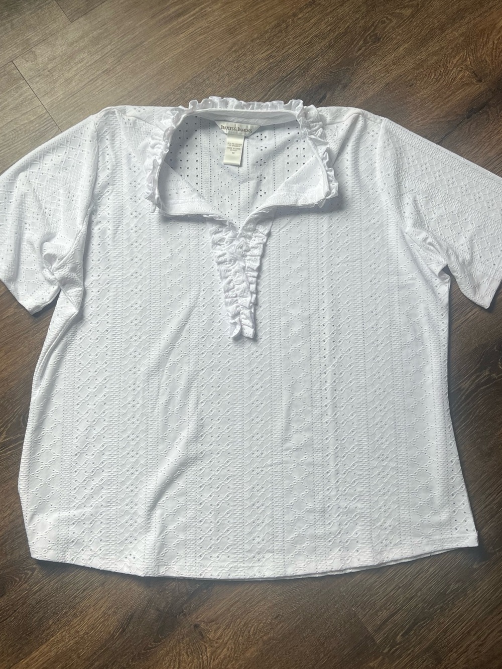 White Ruffle V-Neck Eyelet Tunic Top 1X